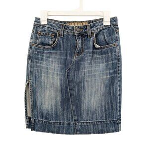 Vintage Y2K Denim Mini Skirt Women Size 27  Raw Hem Slit Grunge Streetwear USA